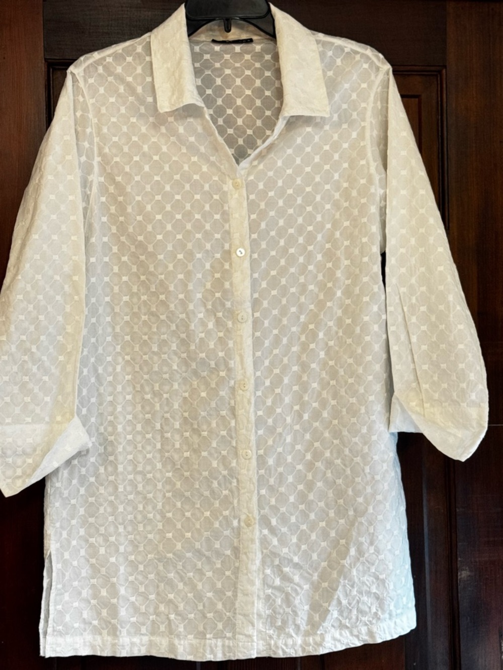 La Blanca White Sheer Dot-Textured Long Coverup